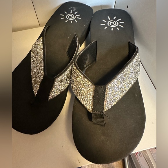 Rhinestone sparkle glitter platform black flip flops sz9 - Picture 4 of 4